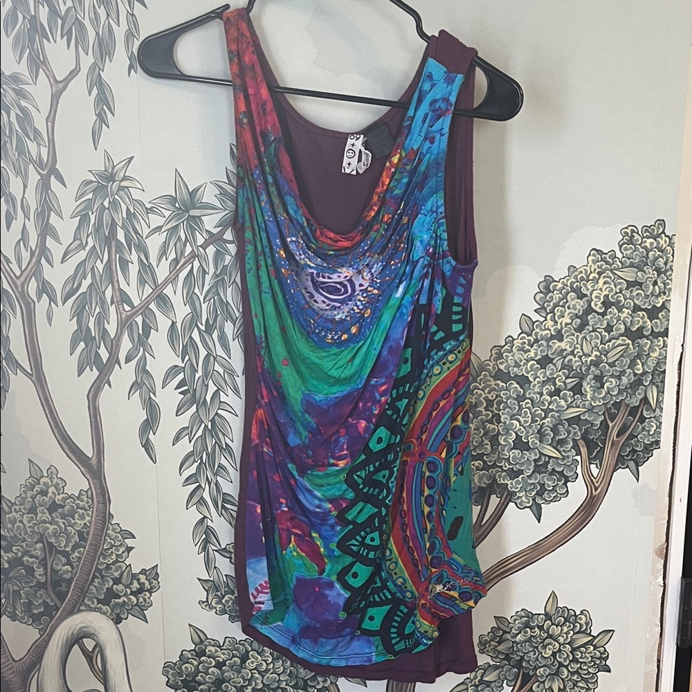Boho Draped Multicolor Sleeveless Tank Top